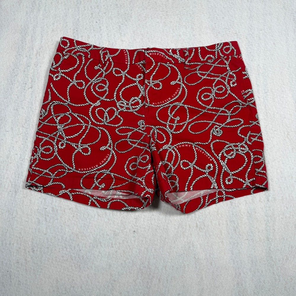 Tommy Hilfiger Red Nautical Rope Print Chino Shorts Womens 14 J3AWH238